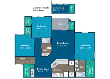 3 bedroom 2 bathroom Severn Floor Plan at Abberly Crest Apartment Homes by HHHunt, Maryland, 20653