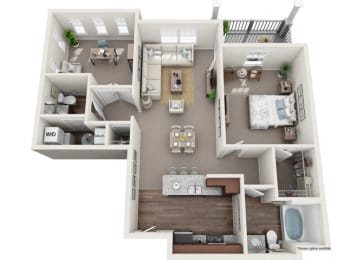 Edinburg  1 Bedroom 1.5 Bath Floor Plan at Abberly Avera Apartment Homes by HHHunt, Manassas, Virginia