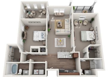 Royal 2 Bedroom 2 Bath Floor Plan at Abberly Avera Apartment Homes by HHHunt, Virginia, 20109