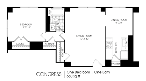1 bedroom 1 bathroom A at 275 on the Park Apartments, St. Louis, 63108