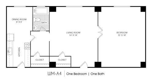 1 bedroom 1 bathroom B at 275 on the Park Apartments, St. Louis, Missouri