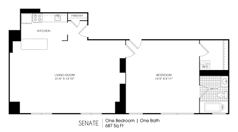 1 bed 1 bathroom D at 275 on the Park Apartments, St. Louis