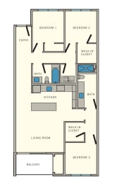 3 bed 2 bath C Floor Plan at Aviator at Brooks Apartments, San Antonio, 78235