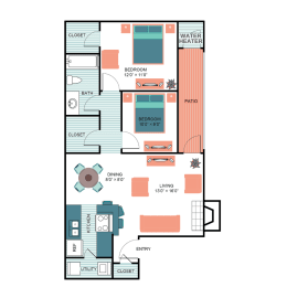 2 Bed 1 Bath Floor Plan at  Wildwood Apartments, CLEAR Property Management, Austin, TX