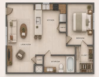 A drawing of a house layout with labeled rooms.
