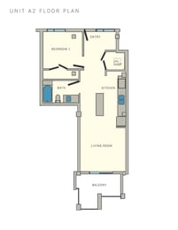 1 bed 1 bath A2 Floor Plan A at Aviator at Brooks Apartments, San Antonio, 78235