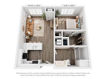 1 Bedroom Apartment Floor Plan at 43 at New Albany