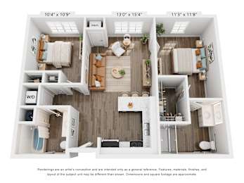 2 Bedroom Apartment Floor Plan at 43 at New Albany