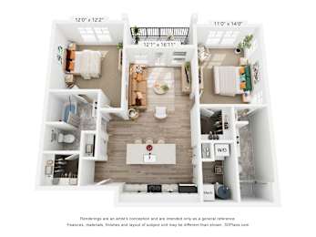The Cobalt 2 Bedroom Floor Plan at Copper Run Marysville Apartments