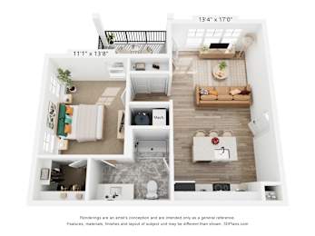 The Zinc 1 Bedroom Floor Plan at Copper Run Marysville Apartments