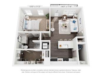 The Derby 1 Bedroom Apartment Floor Plan at Keeneland Place in Grove City Ohio