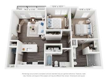 The Belmont 2 Bedroom Apartment Floor Plan at Keeneland Place in Grove City Ohio