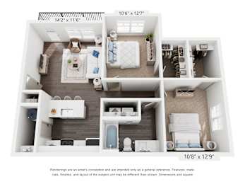 The Preakness 2 Bedroom Apartment Floor Plan at Keeneland Place in Grove City Ohio