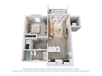The Cherry 1 Bedroom Apartment Floor Plan at Meadows at Sunbury