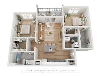 The Catherine 2 Bedroom Apartment Floor Plan at Retreat at Mount Vernon