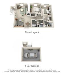 The Carrington I 2 Bedroom Apartment Floor Plan at Albany Glen