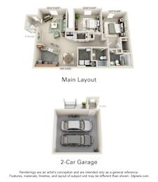 The Carrington II 2 Bedroom Apartment Floor Plan at Albany Glen