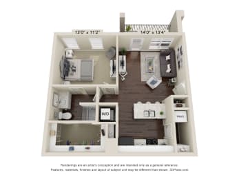 The Clark 1 Bedroom Floor Plan