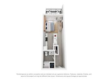The Pluto Studio Apartment Floor Plan at The Galaxy at Polaris