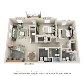 The Horizon 2 Bedroom Apartment Floor Plan at Albany Glen