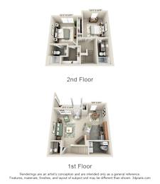 The Kendall 2 Bedroom Apartment Floor Plan at Albany Glen