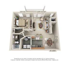 The Poppy II 1 Bedroom Apartment Floor Plan at Albany Glen