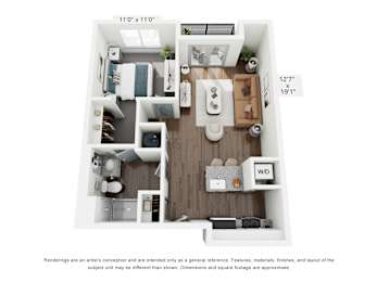 The Union 1 Bedroom Apartment Floor Plan at The Retreat at Marysville