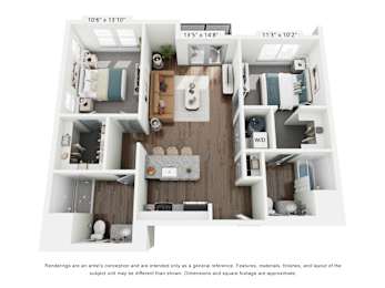 The Uptown 2 Bedroom Apartment Floor Plan at The Retreat at Marysville