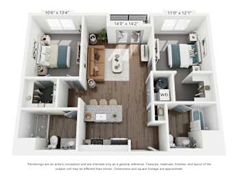 The Darby 2 Bedroom Apartment Floor Plan at The Retreat at Marysville