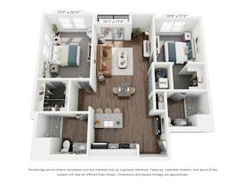 The Lantern 2 Bedroom Apartment Floor Plan at The Retreat at Marysville