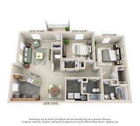 The Wickham II 2 Bedroom Apartment Floor Plan at Albany Glen