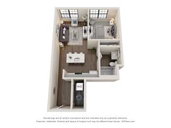 The Mason 1 Bedroom Apartment Floor Plan at Residences at Topiary Park