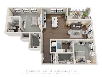The Parasol 2 Bedroom Apartment Floor Plan at Residences at Topiary Park