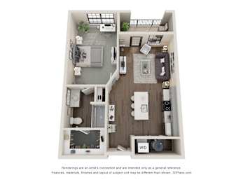 The Topiary 1 Bedroom Apartment Floor Plan at Residences at Topiary Park