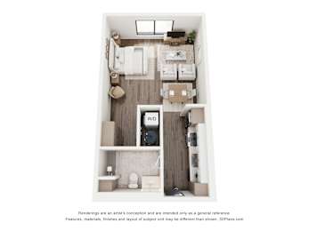The Rubicon Studio Apartment Floor Plan at Webster Station Flats in Dayton Ohio