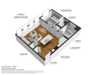 A 21B 1BH Condo 6-700 SF Ashley at Schoals Landing II floor plan.