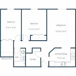 Granger Court Apartments in Fargo, ND | Two Bedroom Floor Plan 21B