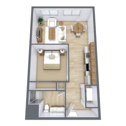 a floor plan of a house with a bedroom and a living room
