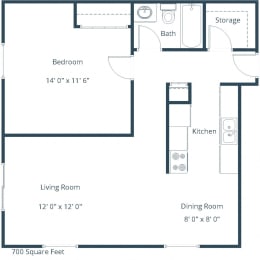 Granger Court Apartments in Fargo, ND | One Bedroom Floor Plan 11A