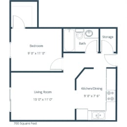 Granger Court Apartments in Fargo, ND | One Bedroom Floor Plan 11B