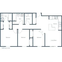 Granger Court Apartments in Fargo, ND | Three Bedroom Floor Plan 32A