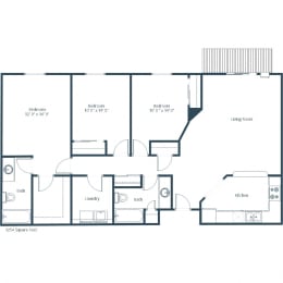 Primrose Court Apartments in Grand Forks, ND | Three Bedroom Floor Plan 32A
