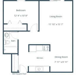 Sunview Apartments in Grand Forks, ND | One Bedroom Floor Plan 11A