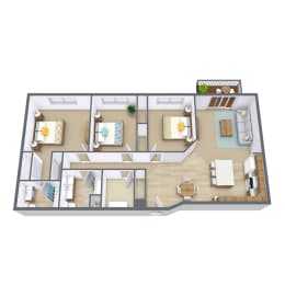Autumn Ridge Apartments in Grand Forks, ND | Three Bedroom Floor Plan 32A