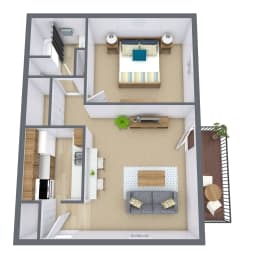 One Bedroom Floor Plan 11C  at Beacon Hill Apartments, Nebraska