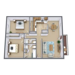 Two Bedroom Floor Plan 22B  at Beacon Hill Apartments, Nebraska