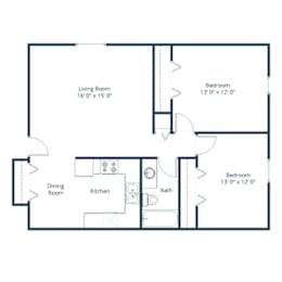 Belmont Apartments in Bismarck, ND | Two Bedroom Floor Plan 21B