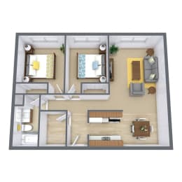 a bedroom floor plan with a living room and a dining room