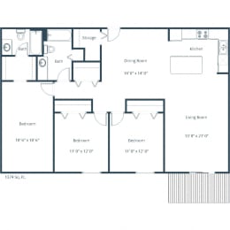 Willow Park Apartments in Fargo, ND | Three Bedroom Floor Plan 32A