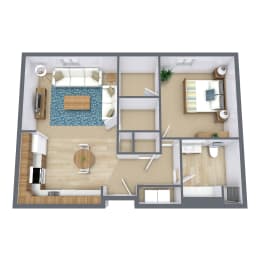 a floor plan of a bedroom with a bathroom and a living room